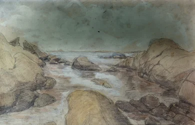 Hav- og landskapsskisser (akvarell og blyant på papir)