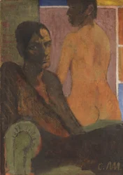 Selvportrett med ryggakt, ca 1929.