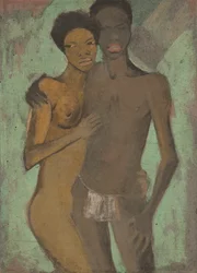 Elskere (kunstnerpar), ca. 1911 (valpesyke på jute)