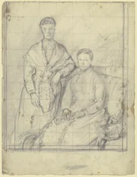 Dobbeltportrett: stående og sittende figur