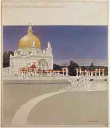 Steinhof-asylkirken, Wiens sentralsykehus for psykisk syke … (fargestift, penn, blekk og tusj)
