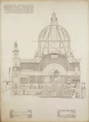 Vertikal projeksjon av Steinhof-kirken, Wiens sentralsykehus for psykisk syke …