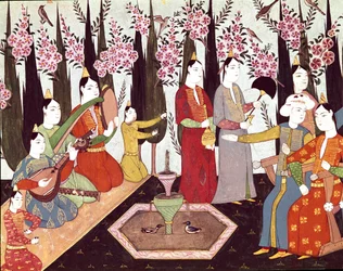 Festligheter organisert i et miniatyrharem fra albumet til Sultan Ahmed I (1590-1617) Istanbul fra 1600-tallet, Topkapi Sarayi Museum Library