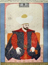 Det osmanske riket: "" Portrett av den osmanske sultanen Murad I (1326-1389)"" Miniatyr fra manuskriptet (Ms. 1973, folio 62a) "" Zubdatat-al-Tawarikh"" (Zubdat al-Tawarikh) (Creme of Stories) av historiker Seyyid Loqman Ashuri 1538. Tyrkisk og islamsk kun