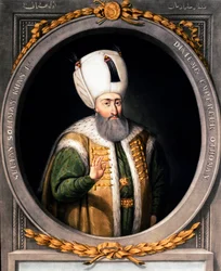 Det osmanske riket: "" Portrett av Soliman (Suleyman) I den storslåtte (1494-1566), tiende osmanske sultan"" Miniatyr fra 1500-tallet. Istanbul, biblioteket til Topkapi Sarayi-museet