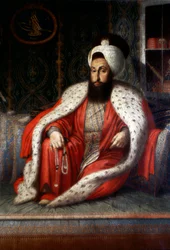 Det osmanske riket: «Sultan Selim IIIs publikum». 1803. Olje på lerret av Constantine Capidagli. Topp Sarayi Istanbul bibliotek