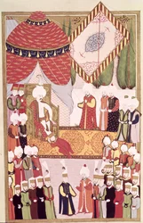 Kroningen av sultan Selim I (1466-1520) fra «Hünername» av Lokman