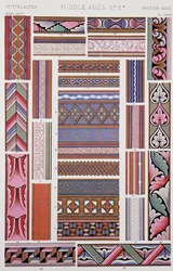 Dekor i middelalderstil, plate LXVII fra Grammar of Ornament, av Owen Jones (1809-1874), London