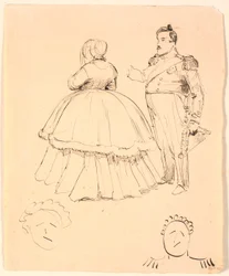 Karikatur av Frederik VII og grevinne Danner; nedenfor av Christian VIII.