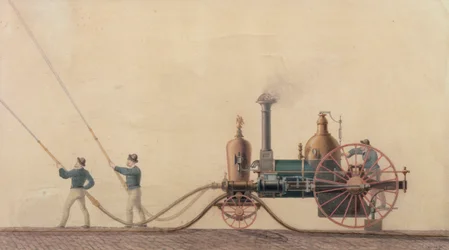 Den første dampbrannbilen som ble brukt i USA i 1841, 1865