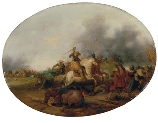En kavalerikamp med en fallen hest, 1637