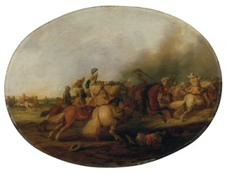 En kavaleri trefning med en falnet soldat, 1637