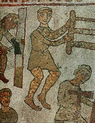 Snekker med sag, en annen med øks. Mosaikk (mosaikk)