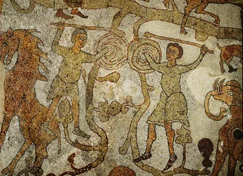 To krigere som slåss. Mosaikkgulvet i katedralen i (mosaikk)
