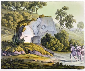 Solhelligdom, Peru, fra 'Le Costume Ancien et Moderne', bind II, plate 20, av Jules Ferrario, utgitt ca. 1820-30-tallet (fargegravering)
