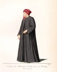 Cosimo (Kom) av Medicis (1389-1464), også kjent som Cosimo den eldste (Cosimo il Vecchio) eller Come Pere of the Fedreland (Cosimo Pater Patriae), italiensk bankmann og statsmann, grunnlegger av det politiske dynastiet til Medici - Cosimo de Medici (1389-1