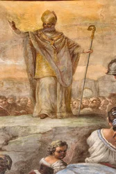 Fresker av Paolo de Matteis datert 1714 på hvelvet og på trommen, som skildrer helgenens liv, kapellet San Cataldo i katedralen, Taranto, Italia (foto)