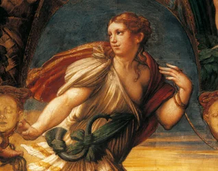 Legend of Diana and Actaeon av Francesco Mazzola, kjent som Parmigianino (1503-1540), fresco, detalj, Rocca Sanvitale, Fontanellato, Emilia Romagna