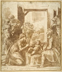 The Nativity (penn og brunt blekk med brun vask på hvitt papir)