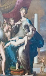 Madonna og barn med engler, kjent som Madonna med den lange halsen