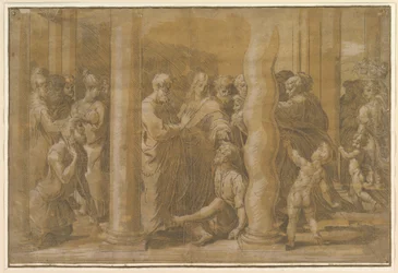 De hellige Peter og Johannes helbreder de syke, tidlig på 1500-tallet.