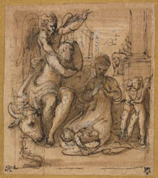 Fødselen med drømmen om Joseph, ca. 152730.