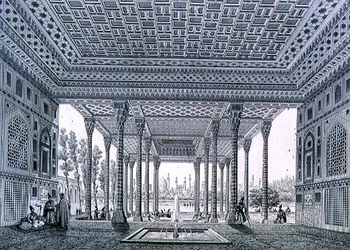 Innvendig utsikt over Pavilion of Mirrors, Isfahan, plate 35 fra 