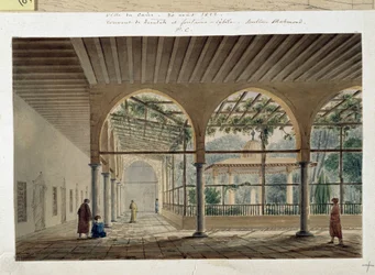 Orientalisme: dervisjkloster og fontene. Tegning av Pascal Coste (1787-1879)