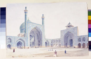 Utsikt over det indre av gårdsplassen til den store moskeen i Isfahan