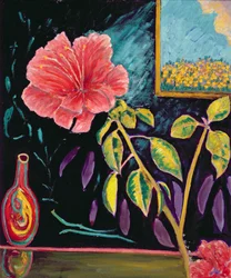 Hibiskus med vase (olje på lin)