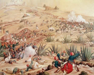 Mexico-ekspedisjonen: "" Slaget ved Puebla den 5/05/1862 rundt byen Puebla de los Angeles, mellom de meksikanske hærene, ledet av Ignacio Zaragoza, og de fra det andre franske imperiet, ledet av Charles Ferdinand Latrille, greve av Lorencez" (Slaget