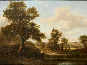 Figurer på en skogkledd sti (olje på panel)