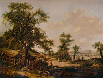 Landskap, med basseng og tre i forgrunnen, 1828