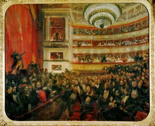 Parispremieren av operaen Ernani av Verdi, tekst etter Victor Hugos roman (maleri på lerret)