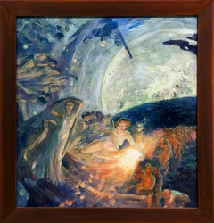 Sannheten som drar vitenskapene for å belyse menneskeheten (Sannheten trening vitenskapene følger den, angrer sitt lys på menneskene). Maleri av Albert Besnard (1849-1934) - Sannhet fulgt av vitenskapene og bringer lys til menneskeheten - Musee des Beaux-A