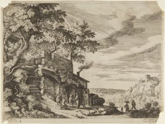 Gjetere foran en ruinbygning