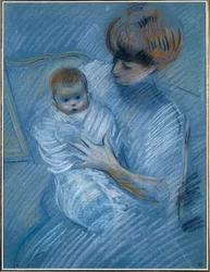 Barsel. Tegning av Paul Helleu (1859-1927), 1900-tallet. Portrett av en mor med barnet sitt. Bayonne, Musee Bonnat