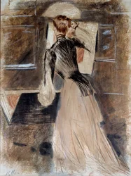 Portrett i full lengde av Madeleine Carlier. Paul Helleu (1859-1927), 1900-tallet. Bayonne, Bonnat-museet