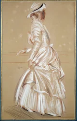 Portrett av en kvinne i hvitt. Tegning av Paul Helleu (1859 - 1927), 1900-tallet. Bayonne, Musee Bonnat