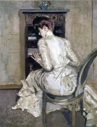 Kunstnerens hustru ved sitt sekretærmøbel, ca. 1900