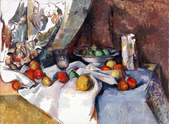 Stilleben med epler. Maleri av Paul Cezanne (1839-1906), olje på lerret