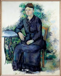 Portrett av Madame Cezanne i et hagemaleri av Paul Cezanne (1839-1906) 1800-tallets søn. 0,63x0,8 m Paris, Musee de l