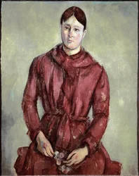 Portrett av Madame Cezanne i rød kjole (olje på lerret, ca. 1890)