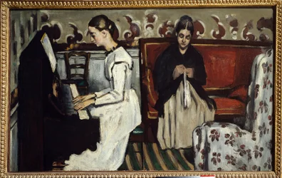 Ung jente ved pianomaleriet av Paul Cezanne (1839-1906)