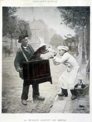 Musikk myker opp moralen, maleri av Chocarne-Moreau, ca. 1900
