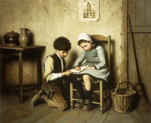 Dele en bok (olje på lerret)