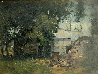 Barnyard Scene (olje på lerret)