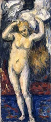 Stående bader, tørker håret, ca. 1869