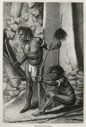 Portretter av to papøse Karoner, antropofager, gravering av E.Mesples, for å illustrere reisen til New Guinee av Achille Raffray, betrodd et vitenskapelig oppdrag av departementet for offentlig utdanning, i 1876-1877, publisert i tour du monde, under