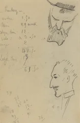 En skjeggete mann og en mann i profil [verso]
